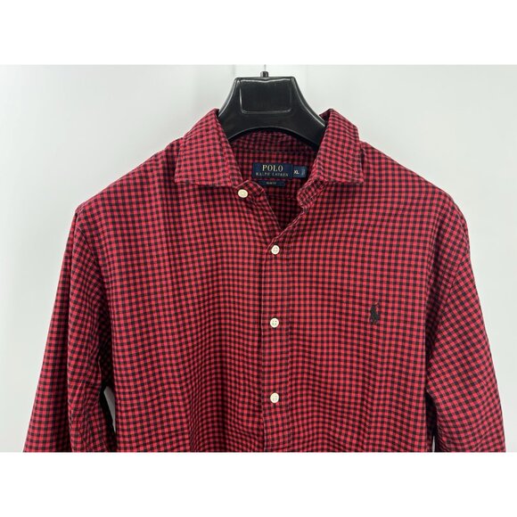 Polo Ralph Lauren Plaid Buffalo Red Cotton Button Down Slim Fit XL (X7) - Picture 2 of 7